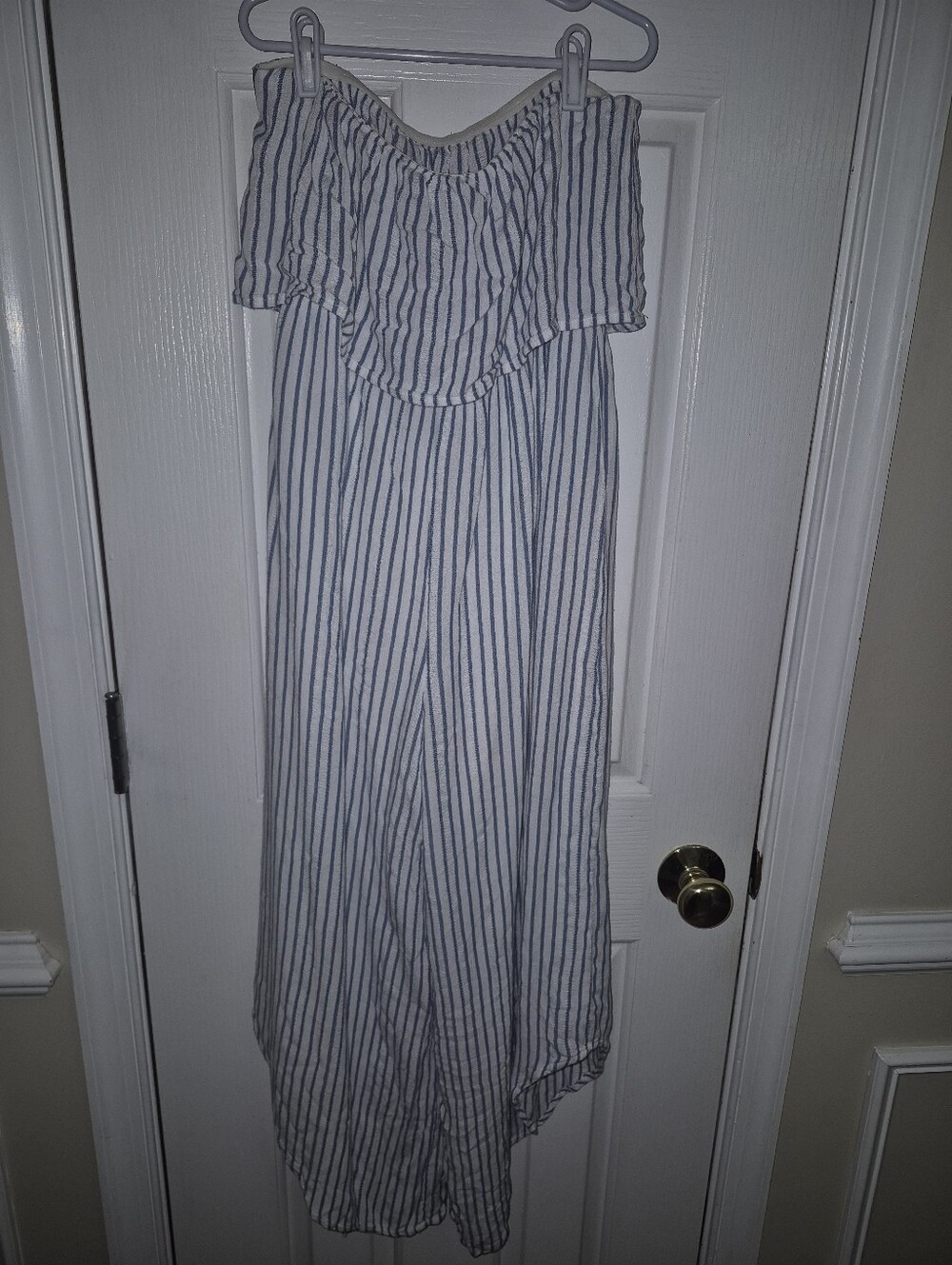 Japna Blue & White Striped Strapless Wide-Leg Jumpsuit